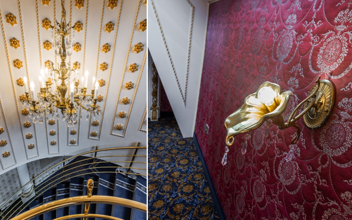 Messingkronleuchter mit Kristallbehängen