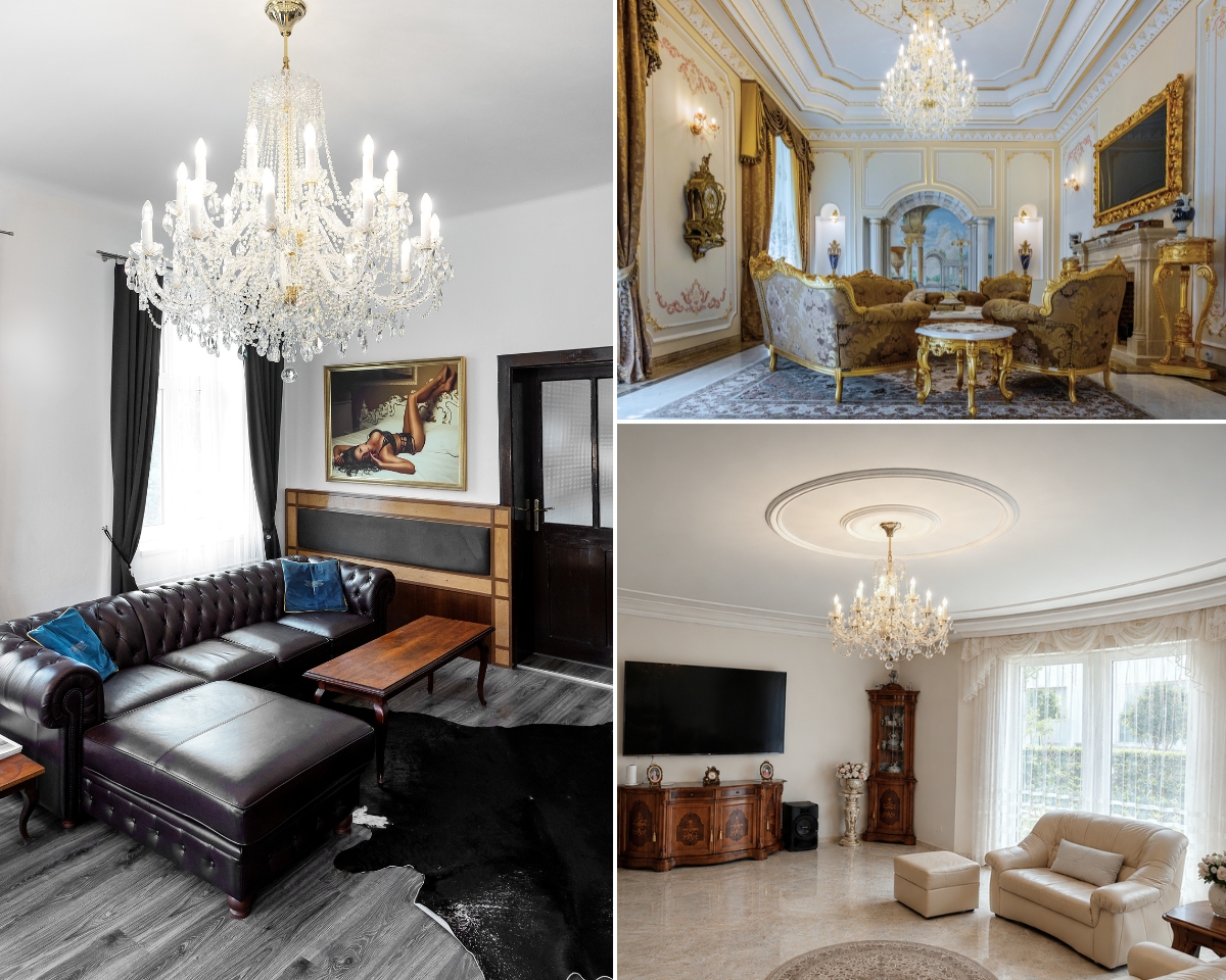 ArtCrystal Tomes Großer Kronleuchter in modernem Wohninterieur