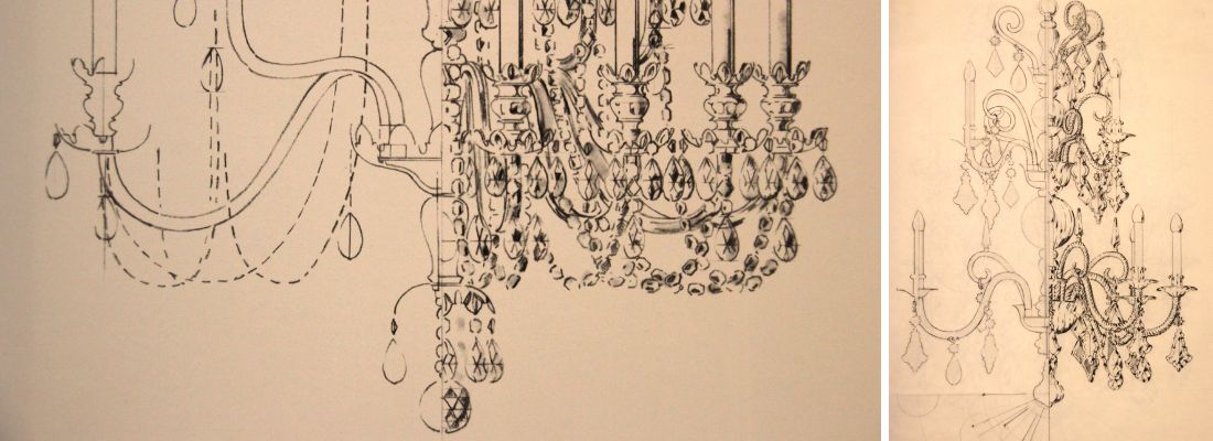 Skizzen der ersten Kronleuchter aus dem frühen 18. Jahrhundert. Palme, Kristallkronleuchter Seit 1724