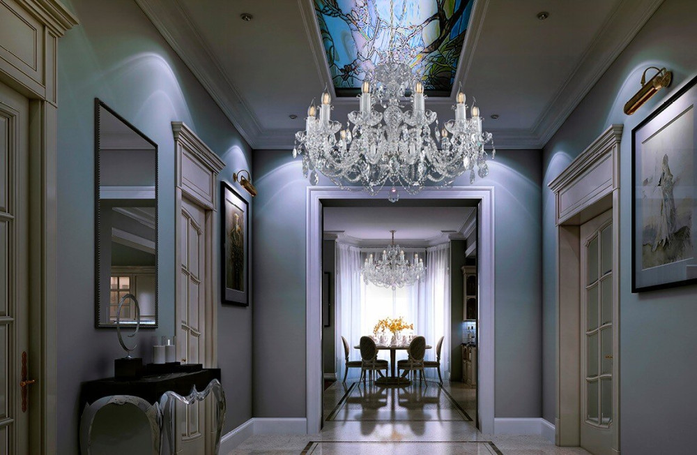 Crystal chandelier and urban interior