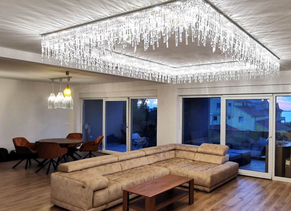 crystal lighting fixtures in a new modern apartmen