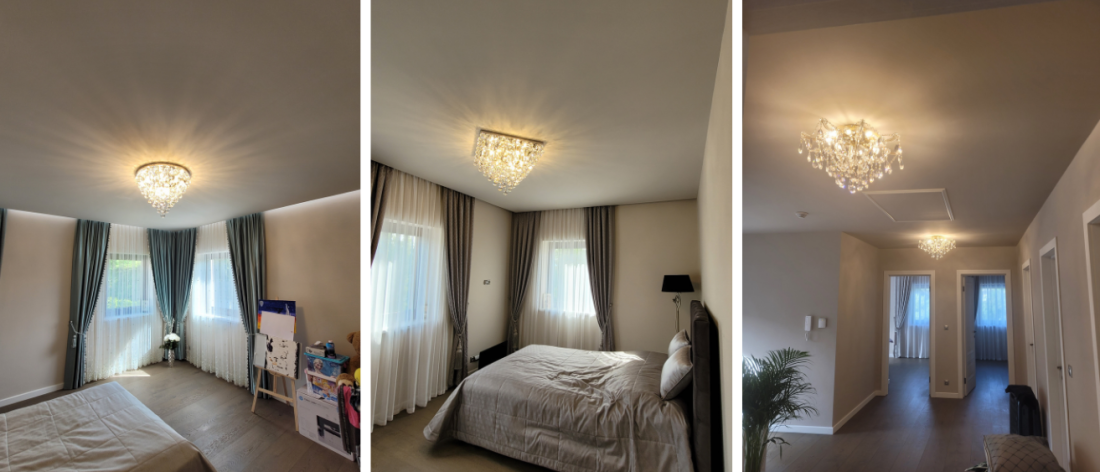 Bedroom with crystal ceiling lights