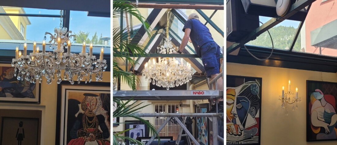 Kristallleuchten für ein Café in Bad Ischl