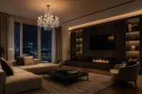 Kristalllüster in einem modernen Wohnzimmer