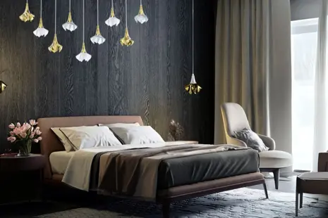 Inspiration für Sie: Hängeleuchten für das Schlafzimmer und moderne Kronleuchter über dem Bett
