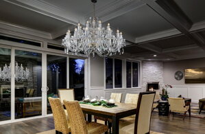 Modern Crystal Chandelier Above Dining Table 